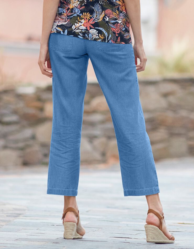 Pantalon coupe droite 7/8ème taille élastiquée, denim (bleached clair) Pantalon coupe droite 7/8ème taille élastiquée, denim (bleached clair)