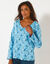 Haut de pyjama manches longues imprimé fleuri (bleu / écru)