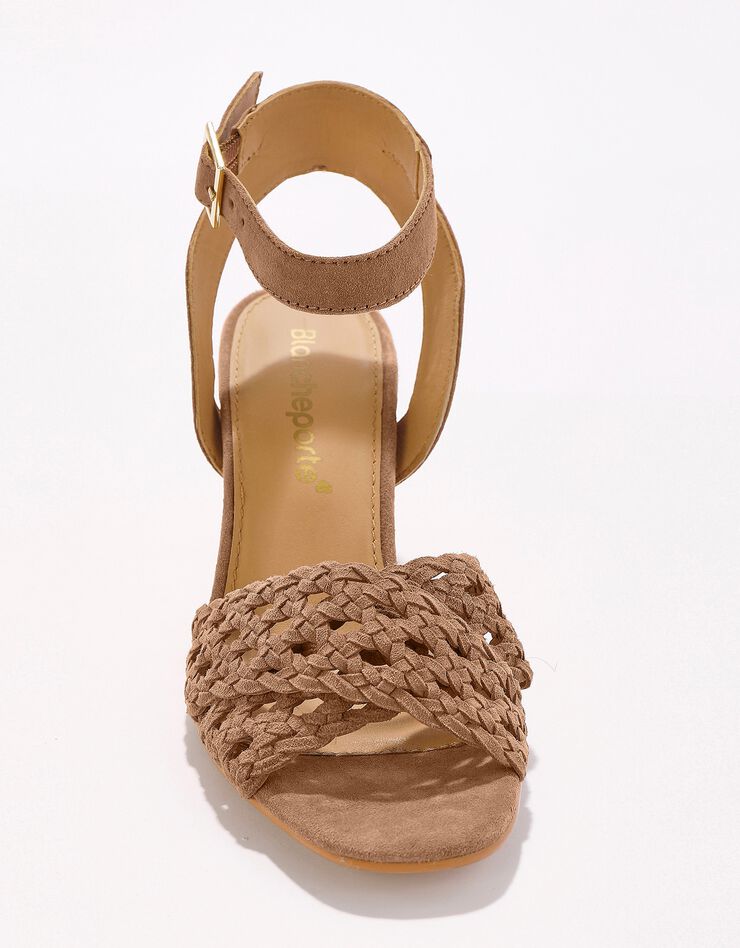 Sandales à brides en cuir tressé à talon (caramel) Sandales à brides en cuir tressé à talon (caramel)