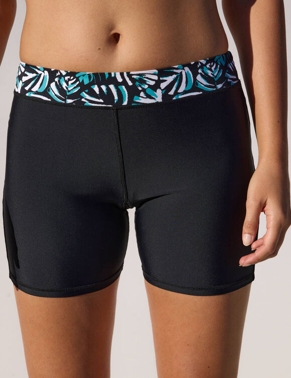 Short long de bain ceinture imprim&eacute;e Upala (noir / turquoise)