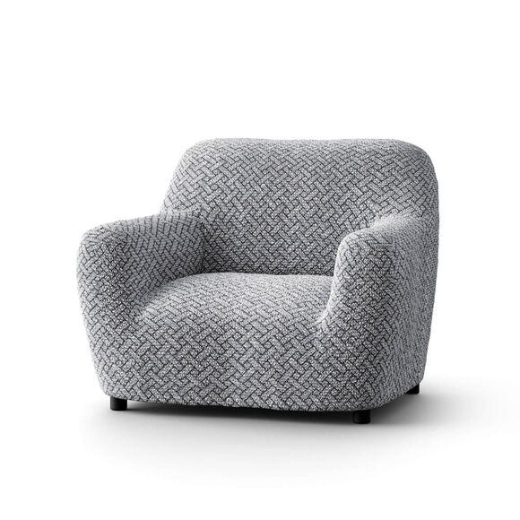 Housse bi-extensible microfibre gaufr&eacute;e graphique pour fauteuil et canap&eacute; (gris)