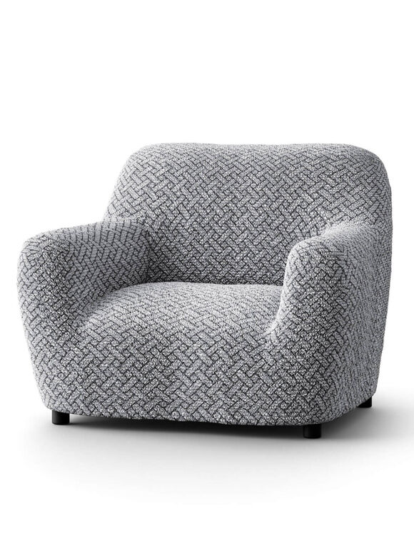 Housse bi-extensible microfibre gaufrée graphique pour fauteuil et canapé (gris)