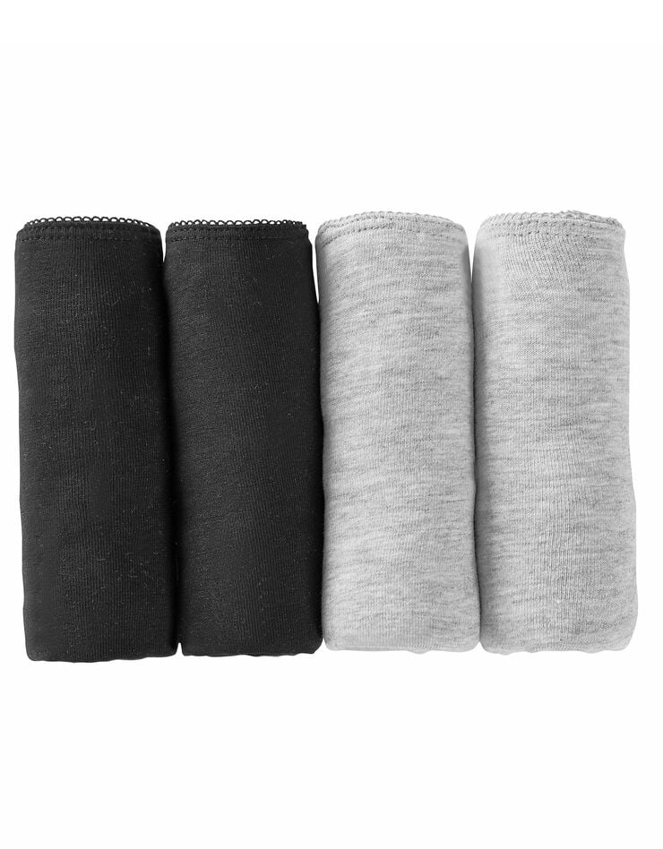 Culotte forme tanga coton stretch - Lot de 4 (gris chiné + noir)