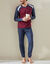 Pyjama pantalong tricolore - lot de 2 (marine / bordeaux)