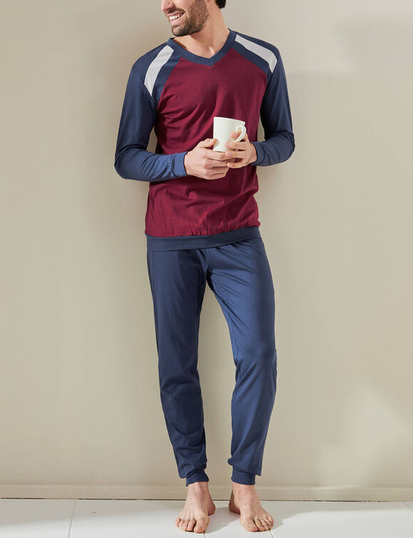 Pyjama pantalong tricolore - lot de 2 (marine / bordeaux)