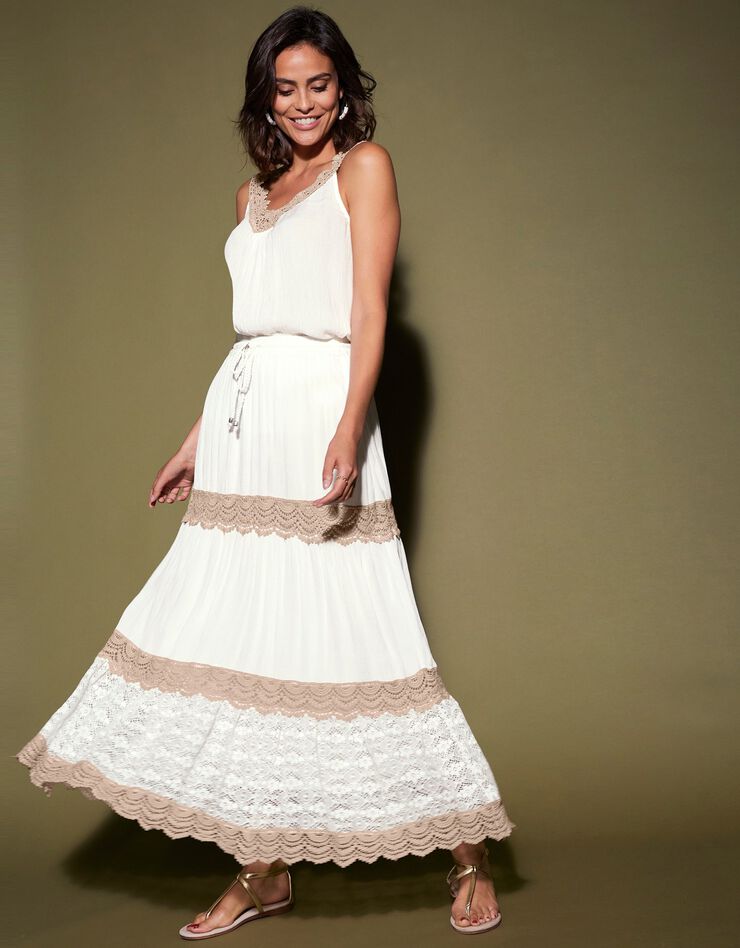 Jupon long macramé taille élastiquée (écru) Jupon long macramé taille élastiquée (écru)