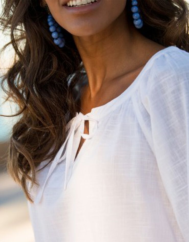 Blouse ample manches 7/8ème blousantes unie (blanc) Blouse ample manches 7/8ème blousantes unie (blanc)