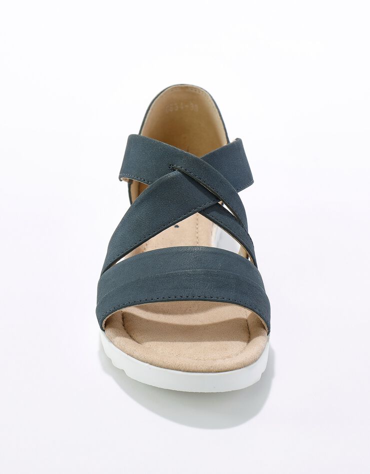 Sandales élastiquées en croûte de cuir - largeur confort (bleu) Sandales élastiquées en croûte de cuir - largeur confort (bleu)