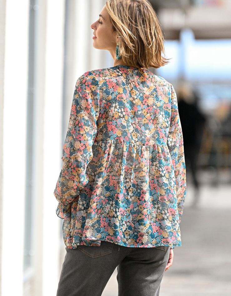 Blouse lavallière manches longues (rose / vert) Blouse lavallière manches longues (rose / vert)