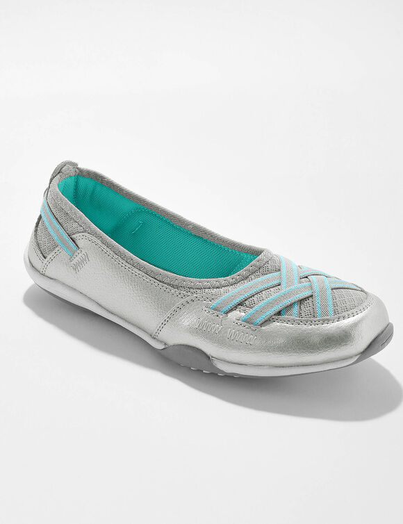 Ballerines souples cuir et textile aéré bandes élastiquées (argenté)