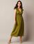 Robe unie manches courtes, détails volantés (vert)
