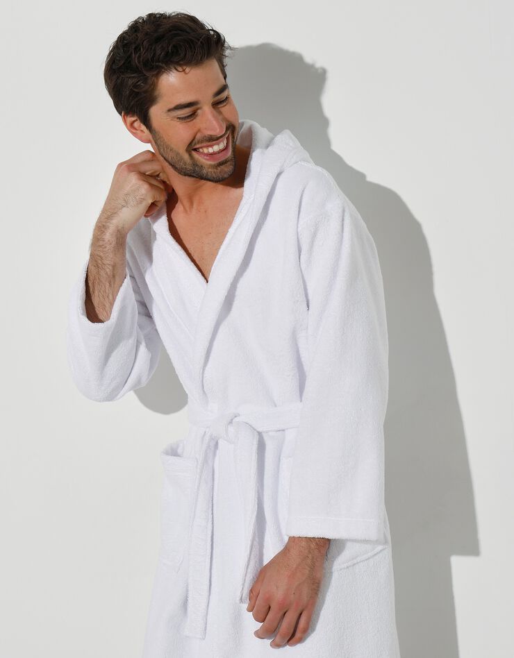 Peignoir mixte adulte col capuche éponge bouclette (blanc)