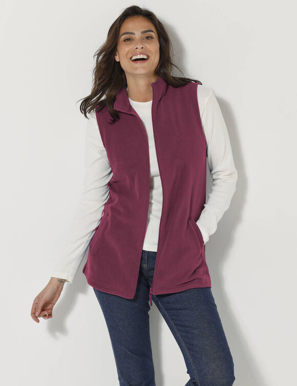 Veste polaire zippée sans manches (prune)