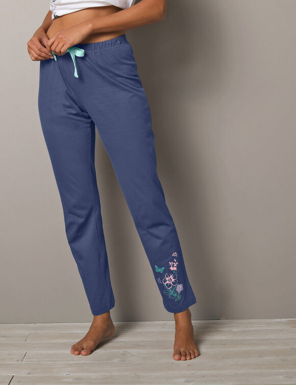 Pantalon imprim&eacute; bucolique plac&eacute; - coton jersey (ardoise)