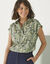 Blouse manches courtes à revers, imprimé minimaliste (vert / marine)