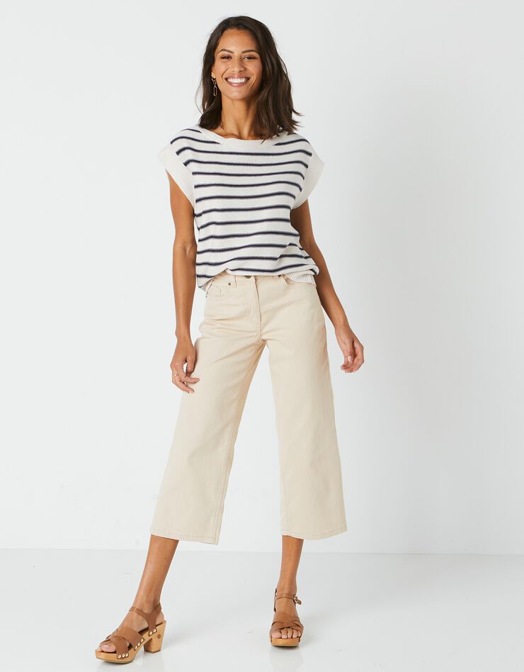 Jean large raccourci coupe stretch couleur, spécial petites (grège) Jean large raccourci coupe stretch couleur, spécial petites (grège)