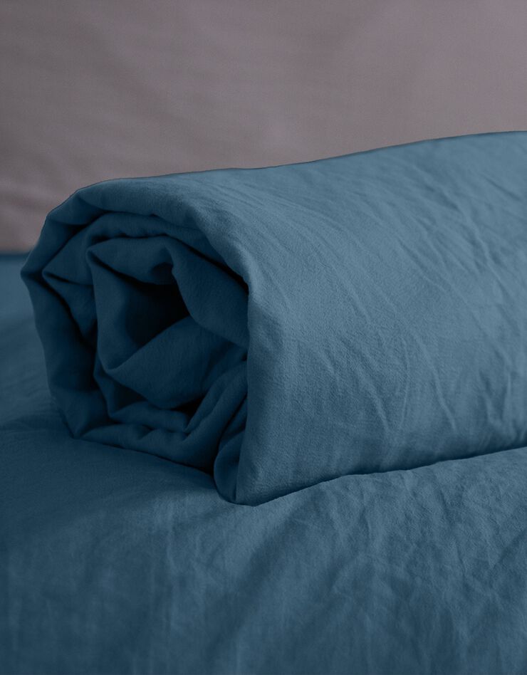 Drap-housse uni microfibre lavée bonnet 28 cm (bleu nuit)