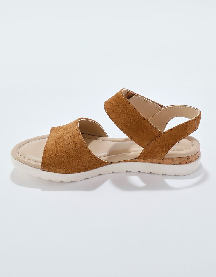 Sandales compensées cuir effet croco (caramel)
