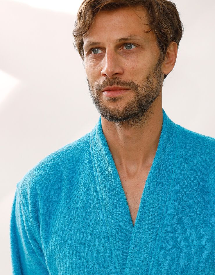 Peignoir mixte adulte col kimono éponge bouclette  (turquoise)