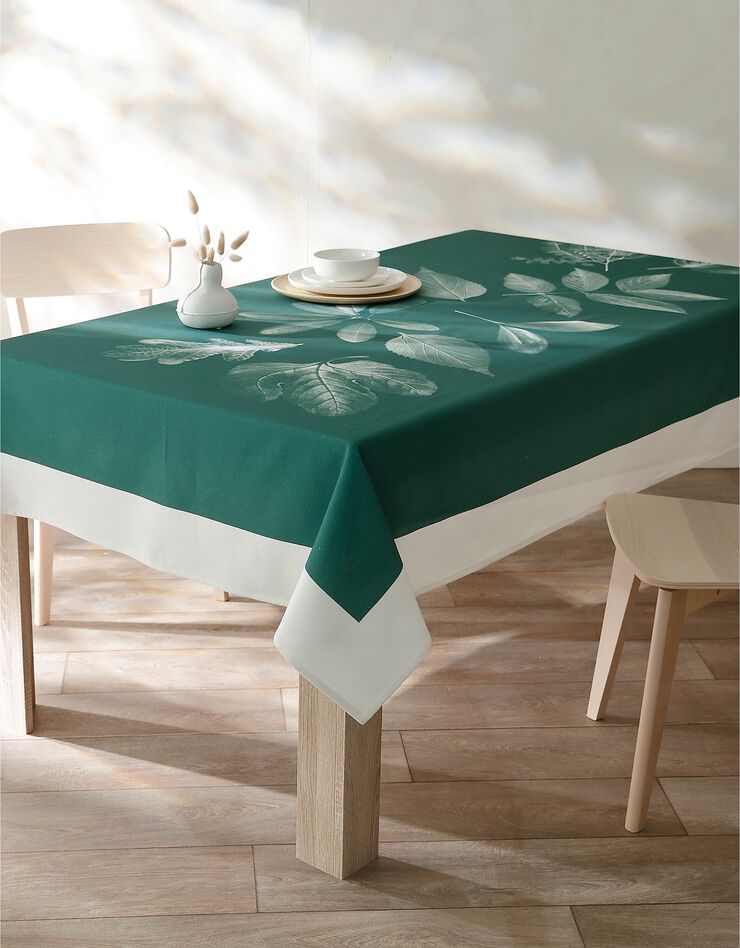 Nappe fabriquée en France, motif placé Herbier - coton biologique(1) (vert)