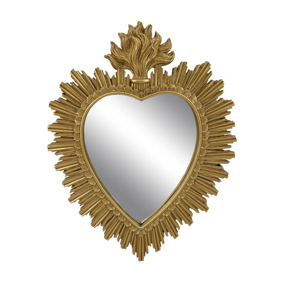 Miroir ex-voto forme cœur, polyrésine dorée (doré)