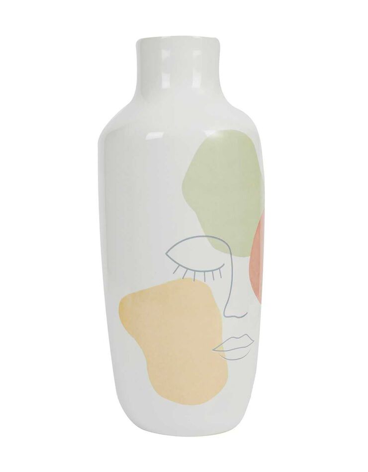 Vase céramique, dessin visage - hauteur 29 cm (multicolore)