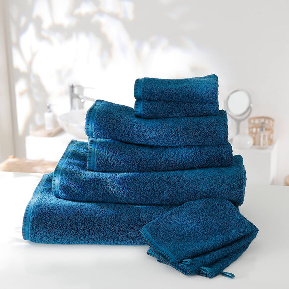 Eponge unie 540g/m2 confort luxe finition point de cheval (bleu paon)