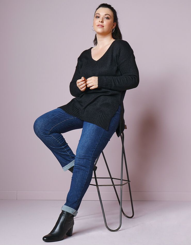 Pull tunique col V toucher mohair (noir) Pull tunique col V toucher mohair (noir)