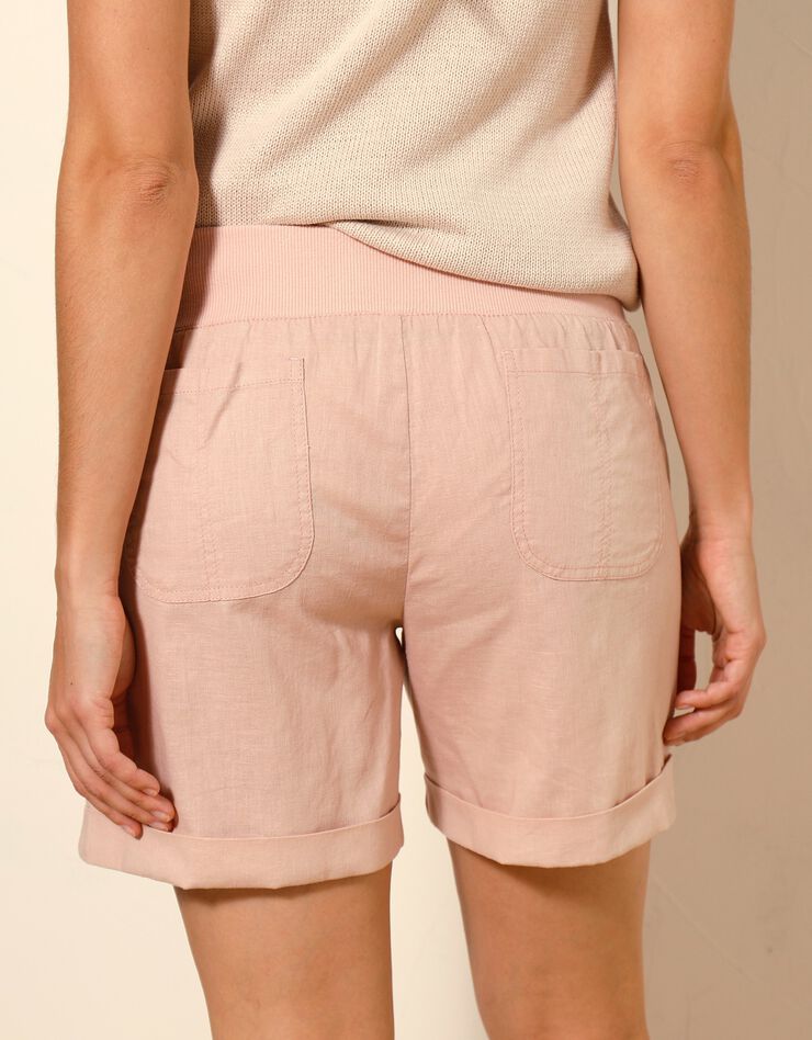 Short droit à revers, lin coton (rose poudré) Short droit à revers, lin coton (rose poudré)