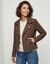 Blouson zipp&eacute; col tailleur pressionn&eacute;, su&eacute;dine (chocolat)