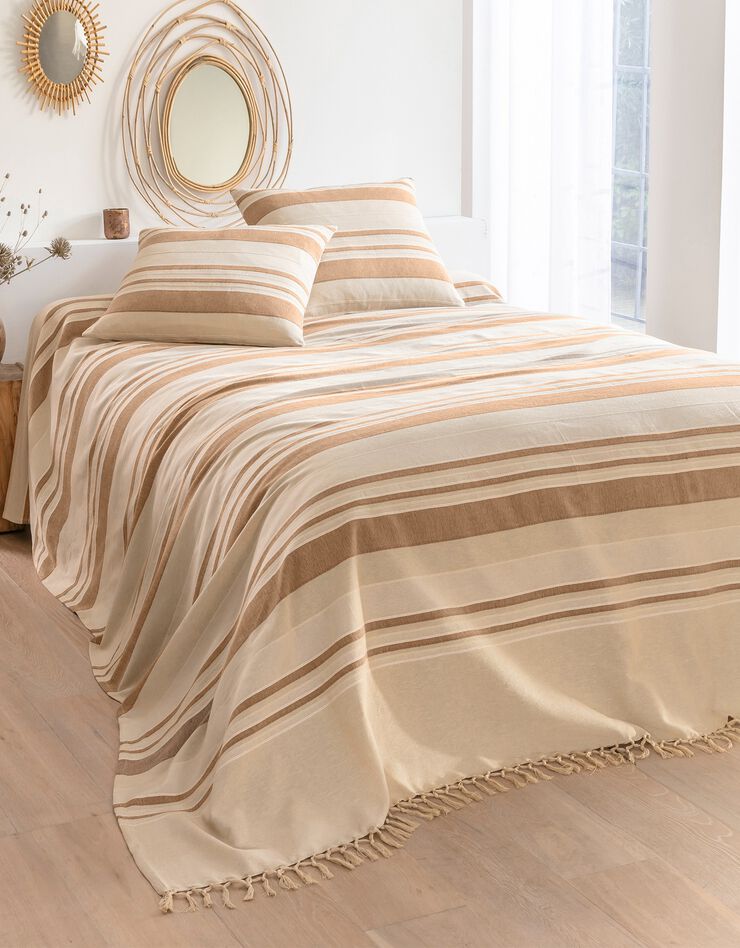 Plaid jeté multicolore coton tissage artisanal (écru) Plaid jeté multicolore coton tissage artisanal (écru)