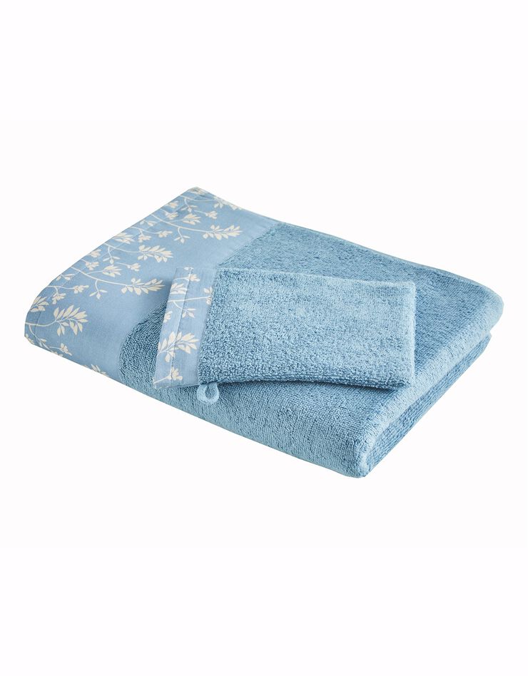 Éponge coton bouclette 420 g/m2 liteau motif floral (bleu jean) Éponge coton bouclette 420 g/m2 liteau motif floral (bleu jean)