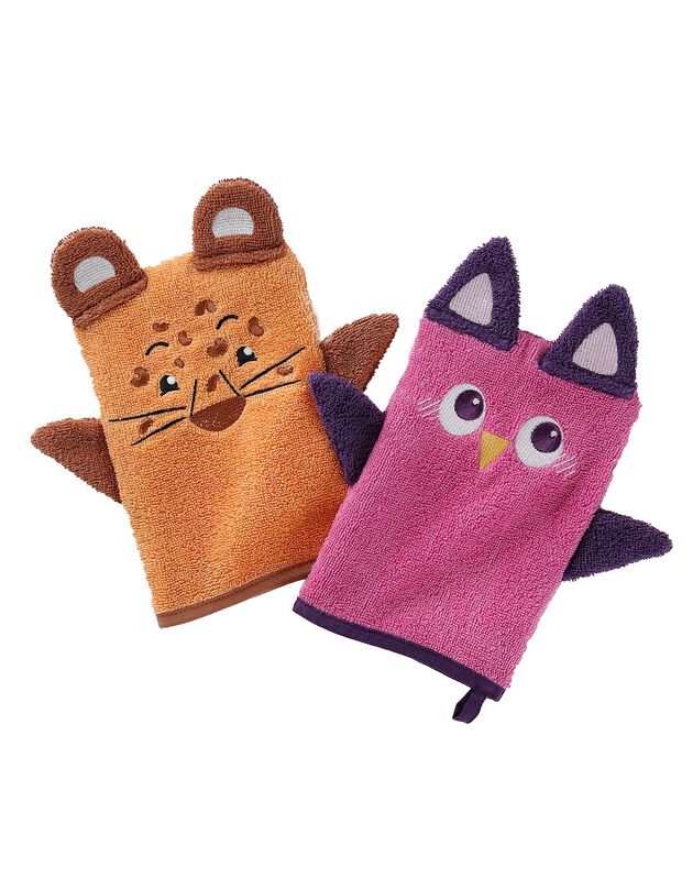 Lot de 2 gants animaux brodé éponge coton - 380g/m2 (multicolore)