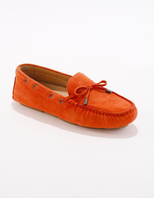 Mocassins en cuir ultra-souple à liens (orange)