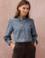 Chemise col officier volant&eacute;, manches longues, jean chambray (bleu jean)
