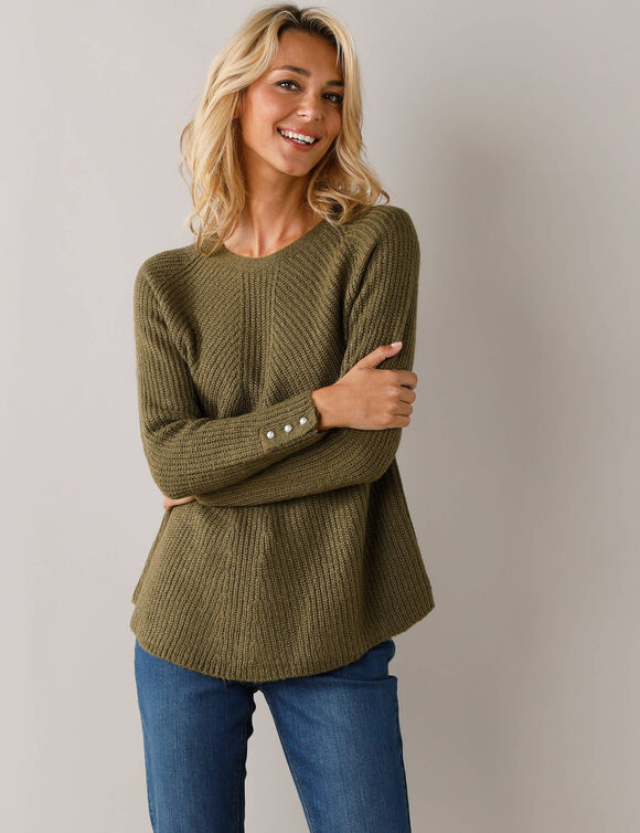 Pull évasé, maille anglaise toucher doux (bronze)