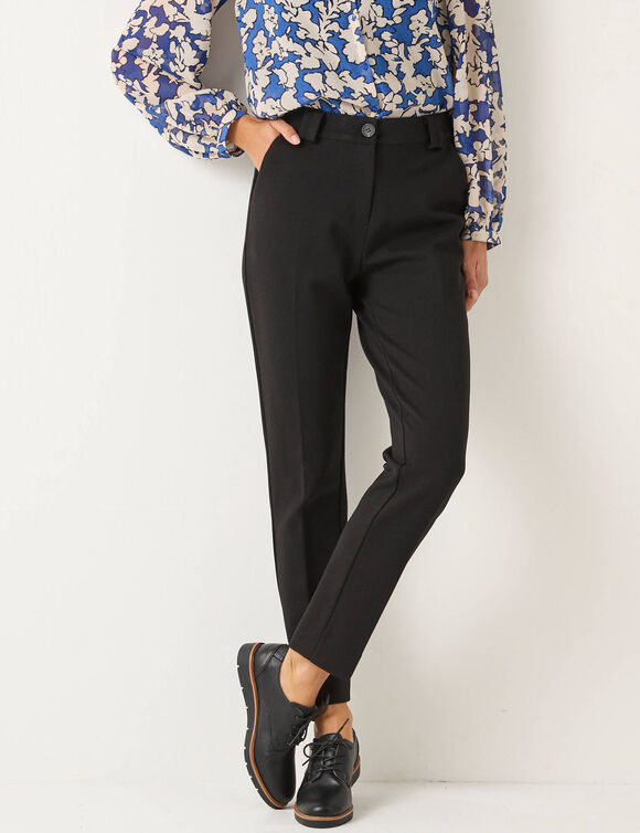 Pantalon cigarette uni, maille milano (noir)