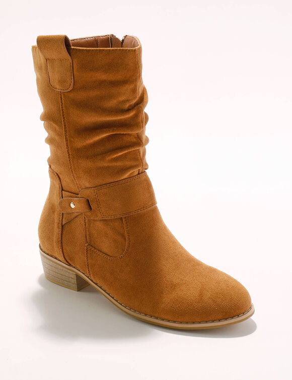 Bottes mi-hautes plissées à petit talon effet bois (caramel)