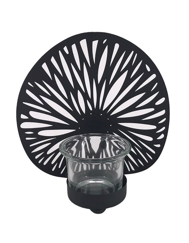 Photophore en verre avec déco métal noir (noir)