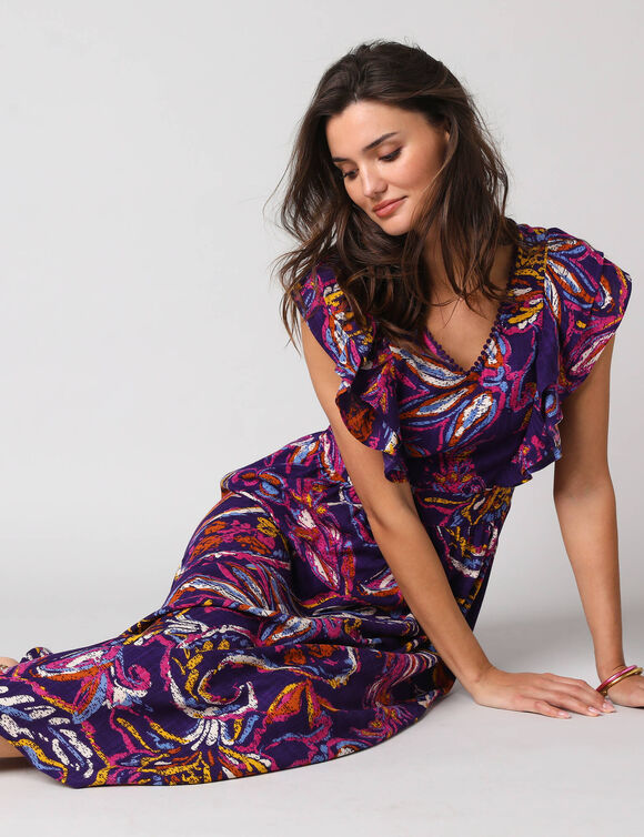 Robe imprim&eacute;e manches volant&eacute;es (violet)