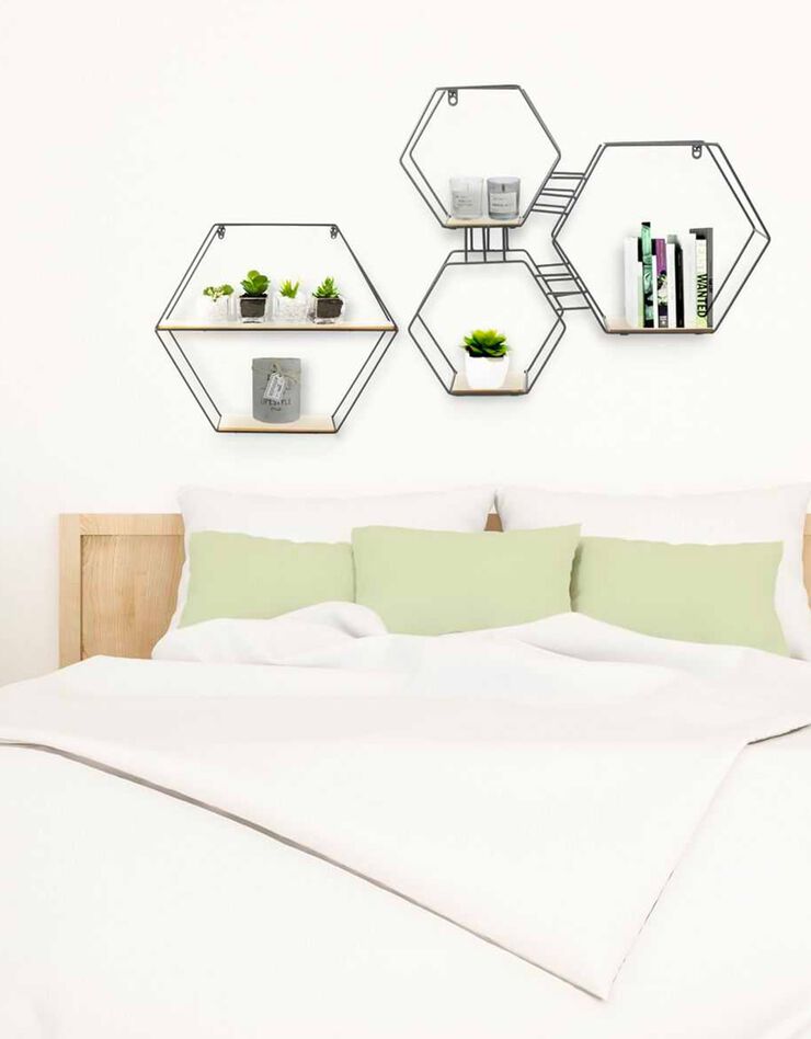 Etagère hexagonale en métal et bois (noir)