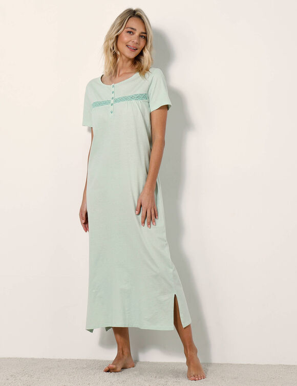 Chemise de nuit longue manches courtes unie (tilleul)