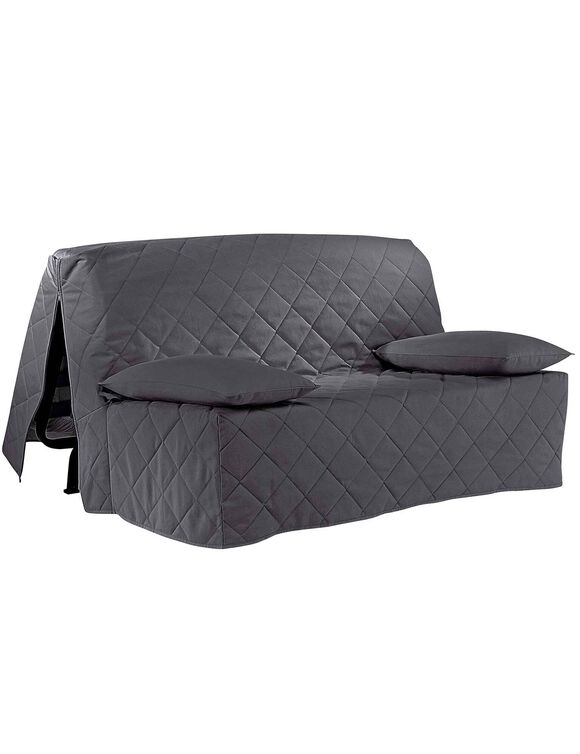 Housse canap&eacute; BZ coton bachette uni matelass&eacute; (gris anthracite)