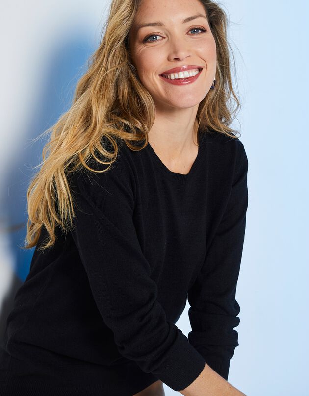 Pull col rond uni toucher cachemire (noir) Pull col rond uni toucher cachemire (noir)