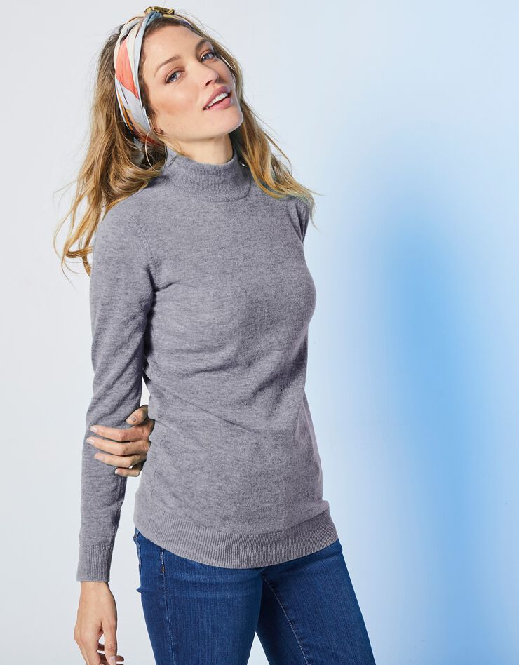 Pull col montant, laine d'agneau (gris chiné) Pull col montant, laine d'agneau (gris chiné)