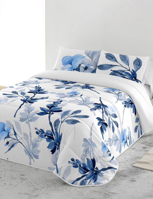 Couvre-lit matelass&eacute; imprim&eacute; Bleuet (blanc)