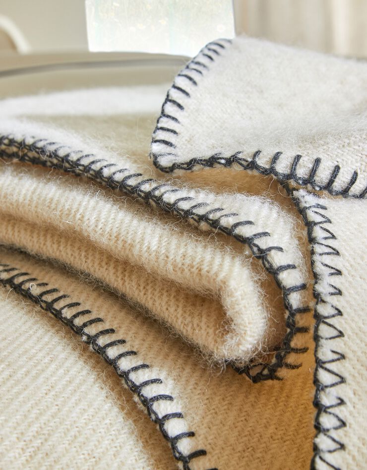 Couverture en pure laine 420g/m2 fabrication française, collection "Intemporelle" (naturel)