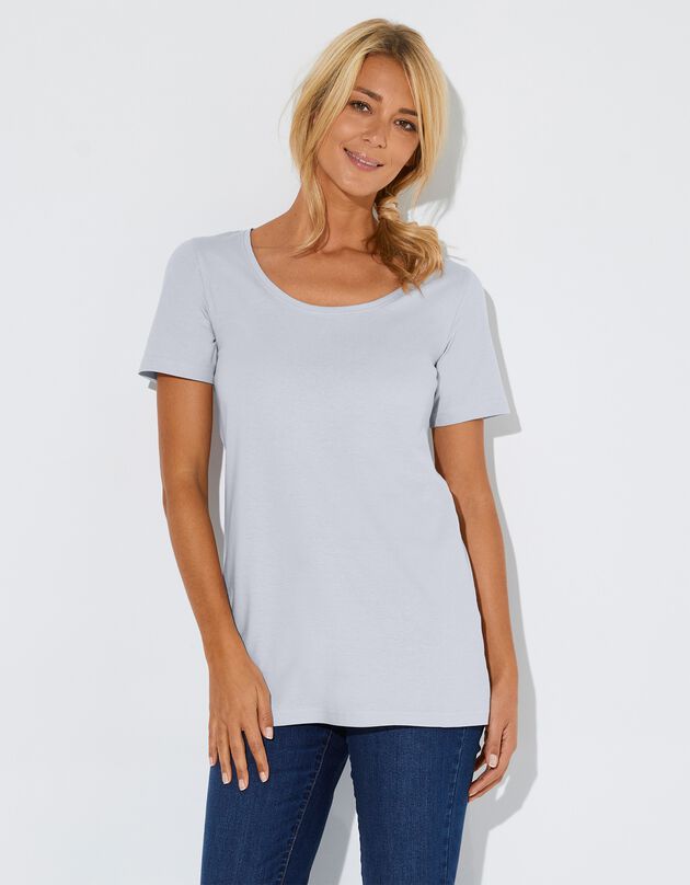 Tee-shirt uni col rond en coton bio(1), éco-responsable (gris perle) Tee-shirt uni col rond en coton bio(1), éco-responsable (gris perle)