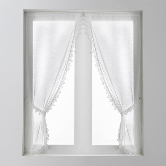 Rideau macramé finition passe-tringle embrasse assortie - la paire (blanc)