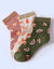Mi-chaussettes imprimées "fruits" - lot de 3 paires (kaki + rose)